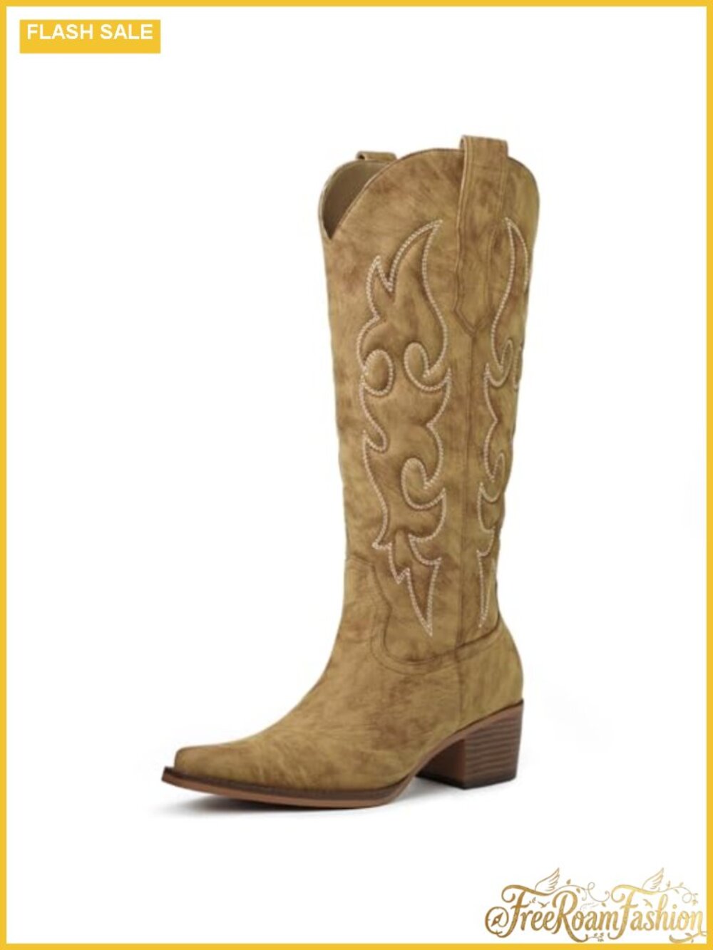 Faux Leather Knee High Cowboy Boots Pointed Toe Western Boots